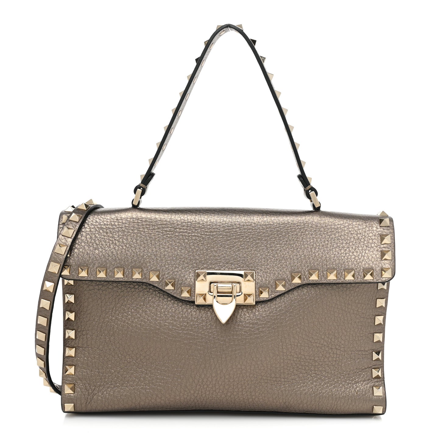 Metallic Pebbled Calfskin Small Rockstud Single Handle Flap Bag Sasso
