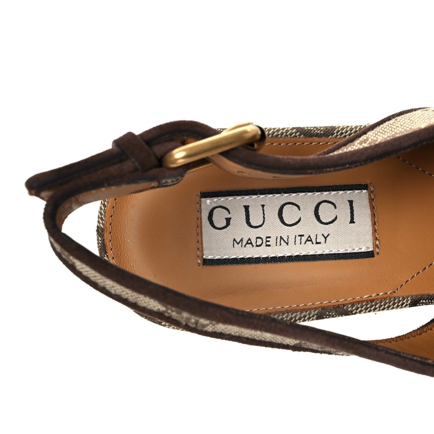 Gucci Monogram Kid Scamosciato Horsebit Platform 25/85mm Slingback Mules 35.5 Beige Ebony New Acero 9 of 12