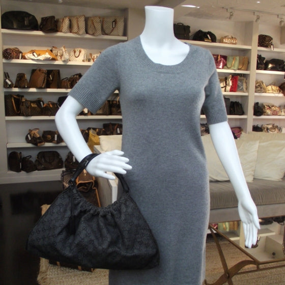 Gucci Denim Monogram Shoulder Bag Black 2 of 13