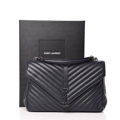 Saint Laurent Sheepskin Matelasse Chevron Monogram Large College Satchel Navy Blue 19 of 19