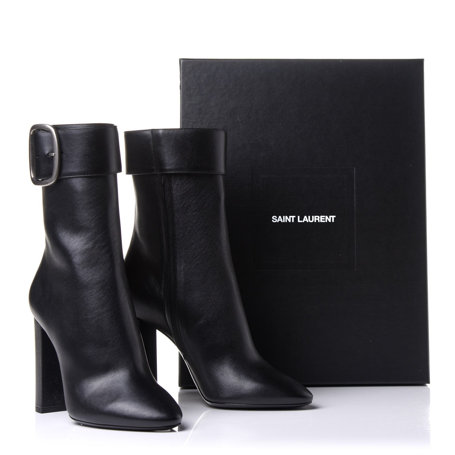 Saint Laurent Calfskin Joplin Buckle Booties 39.5 Black 9 of 9