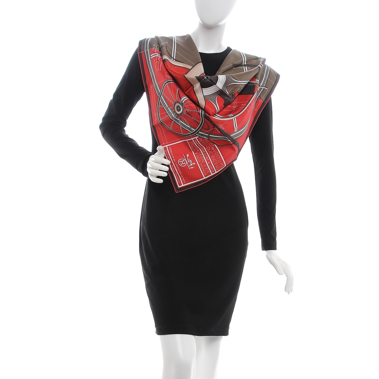 Silk Printed Petit Duc Scarf 90 Rouge Bronze Beige