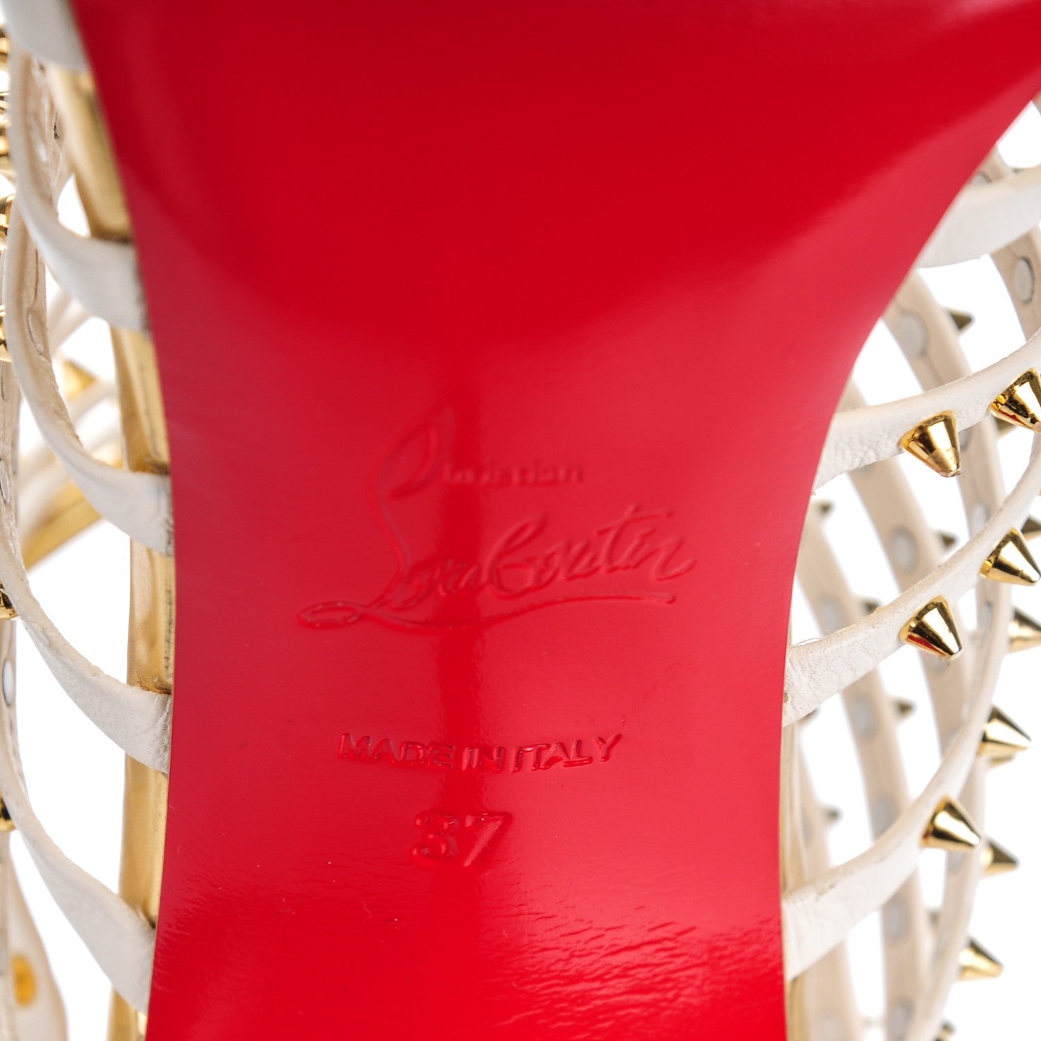 Christian Louboutin Kid Nappa Millaclou 100 Cage Sandals 37 Edelweiss Gold 6 of 8