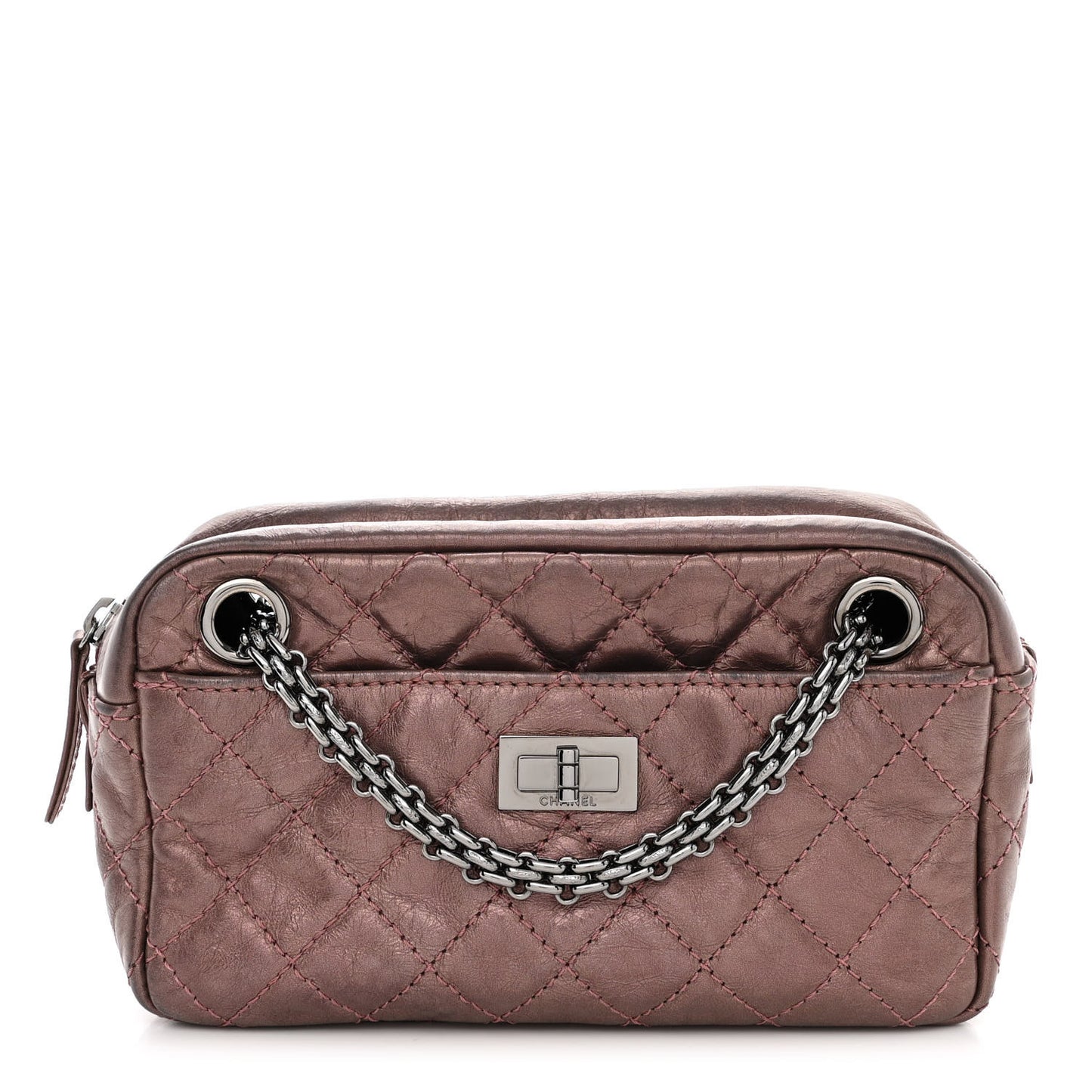 Metallic Aged Calfskin Quilted Small Reissue Camera Case Rose Fonce