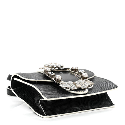 Miu Miu Embossed Lizard Calfskin Crystal Embellished Saint Lucertola Shoulder Bag Black 4 of 11