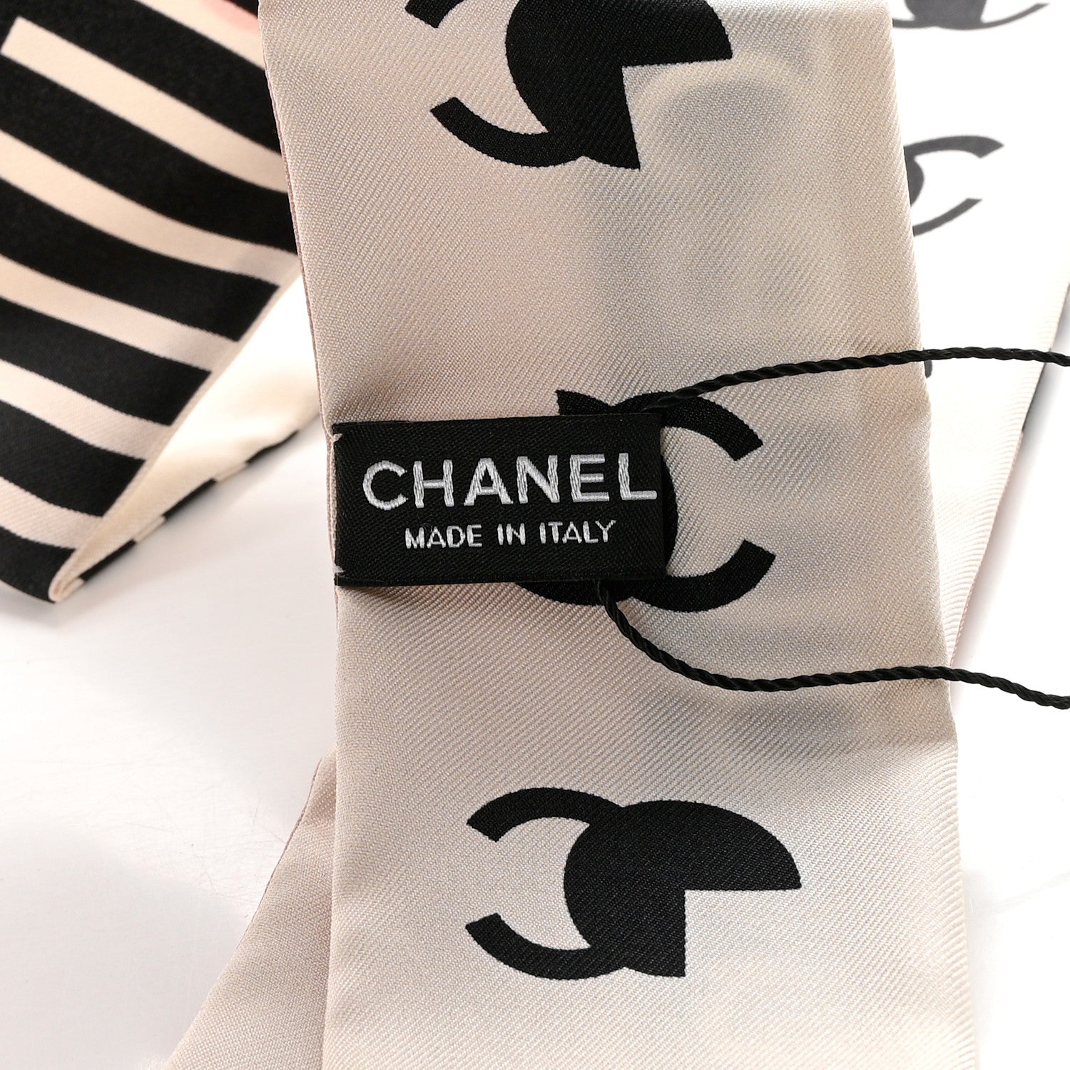 Chanel Silk 31 Rue Cambon CC Slim Bandeau Scarf Ecru Pink Black 3 of 5