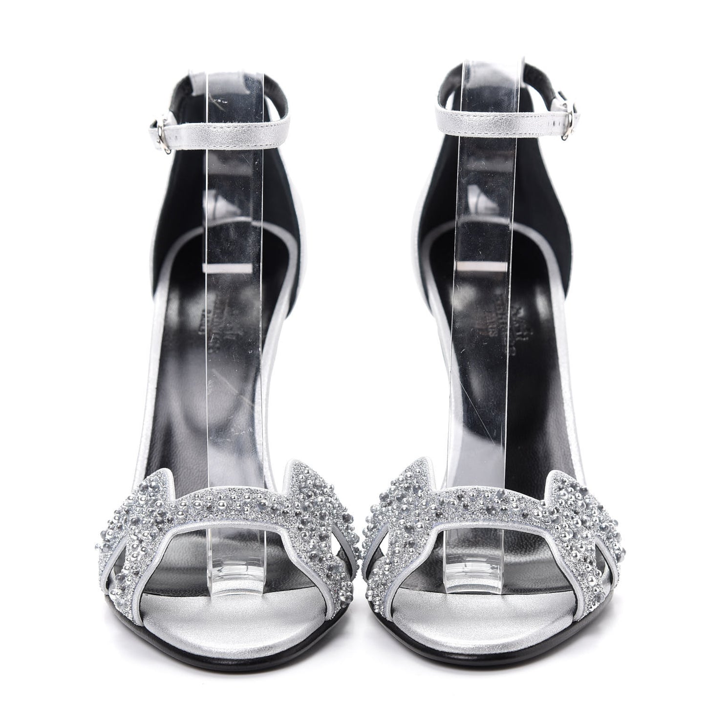 Suede Goatskin Crystal Premiere 105 Sandals 39 Gris Argente