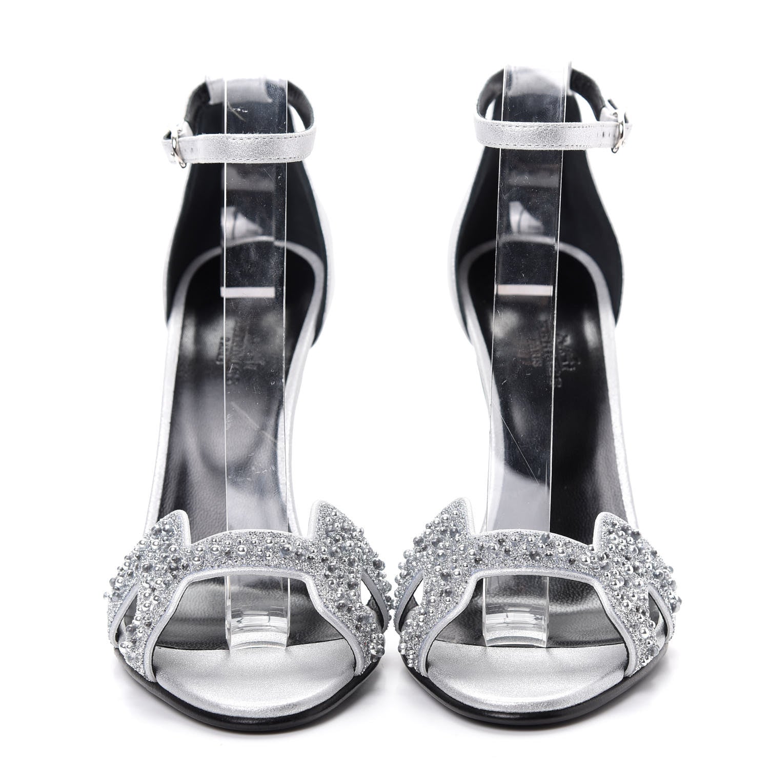 Hermes Suede Goatskin Crystal Premiere 105 Sandals 39 Gris Argente 2 of 10