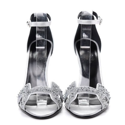 Hermes Suede Goatskin Crystal Premiere 105 Sandals 39 Gris Argente 2 of 10