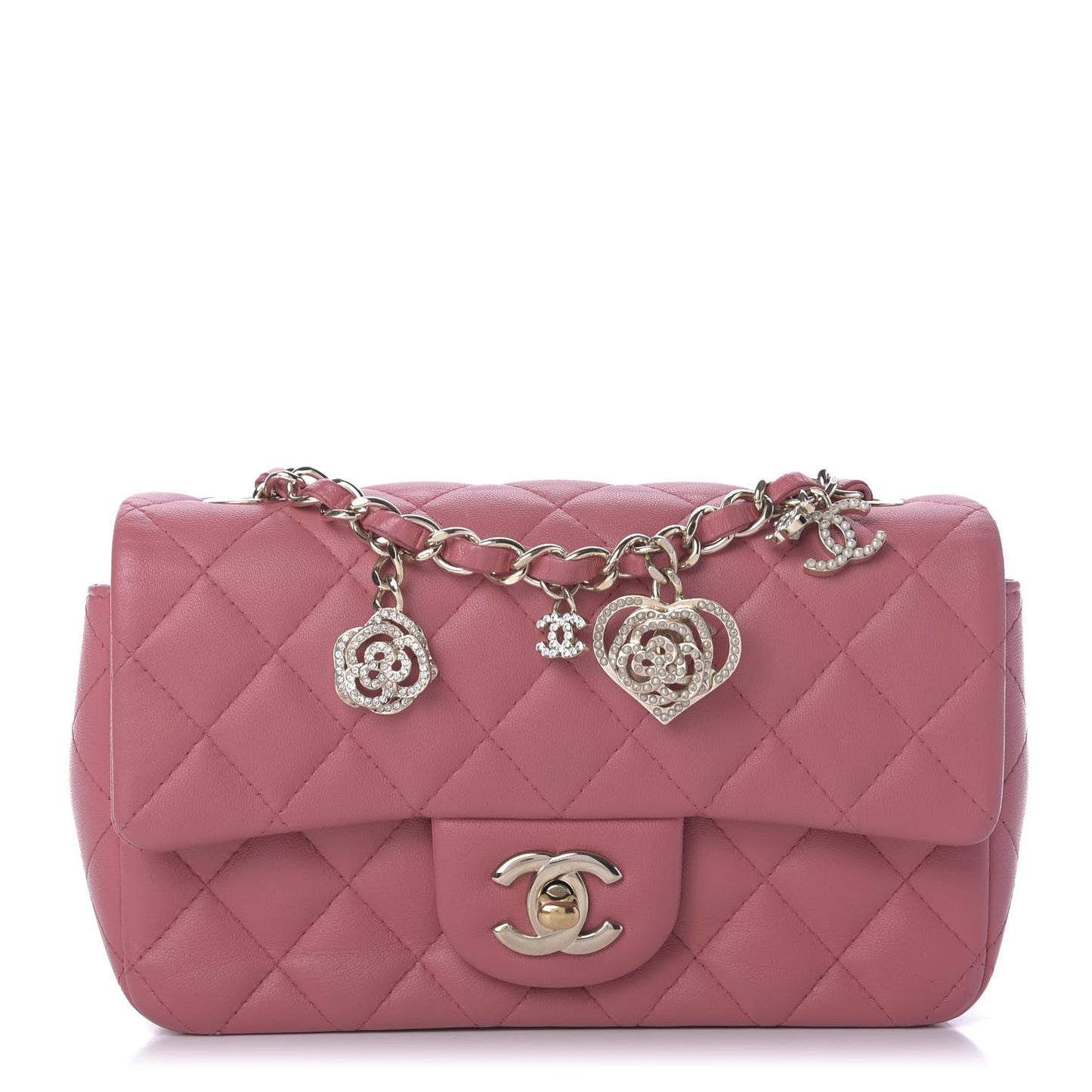Lambskin Quilted Valentine Charms Mini Rectangular Flap Pink