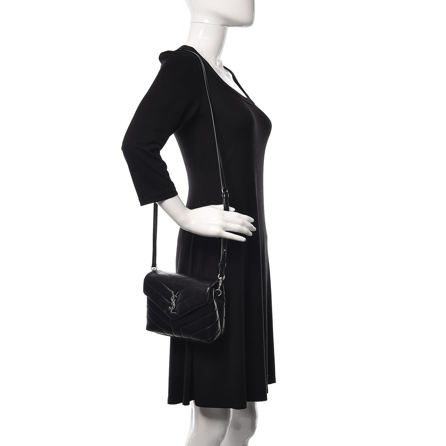 Calfskin Y Quilted Monogram Toy Loulou Crossbody Bag Black