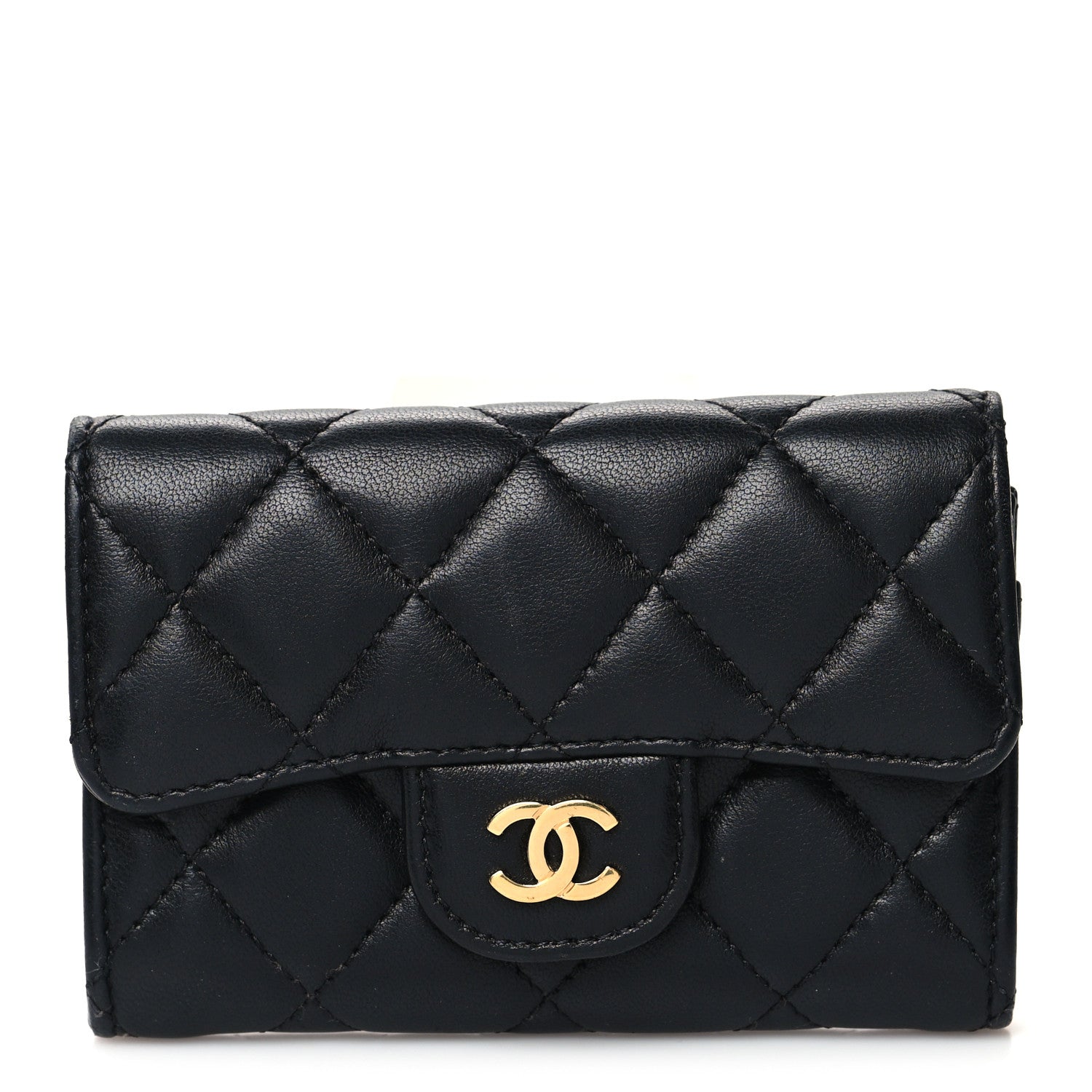 Chanel Lambskin Quilted Flap Card Holder Wallet Black 1 of 9
