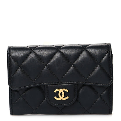 Chanel Lambskin Quilted Flap Card Holder Wallet Black 1 of 9