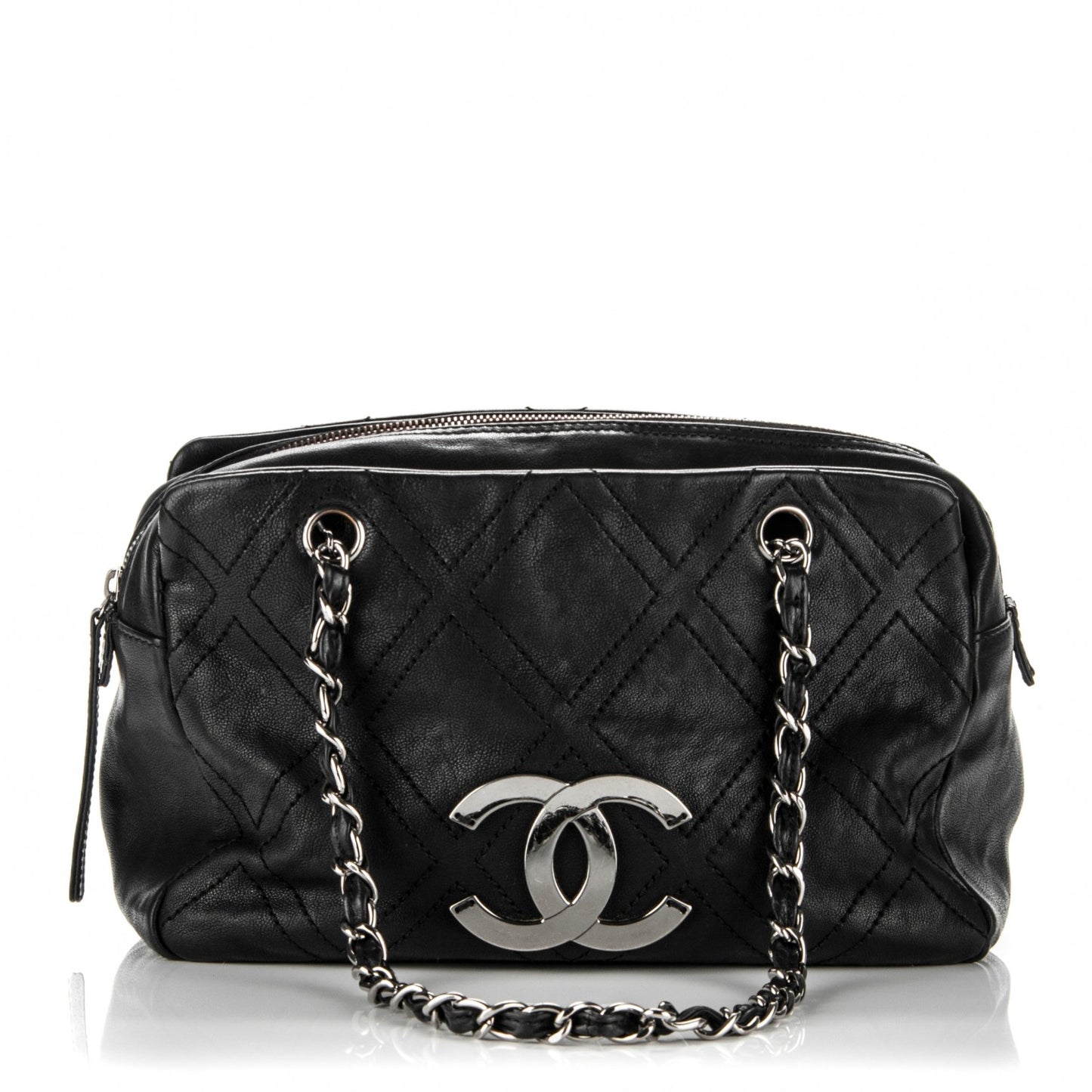 Calfskin Small Diamond Stitch Tote Black