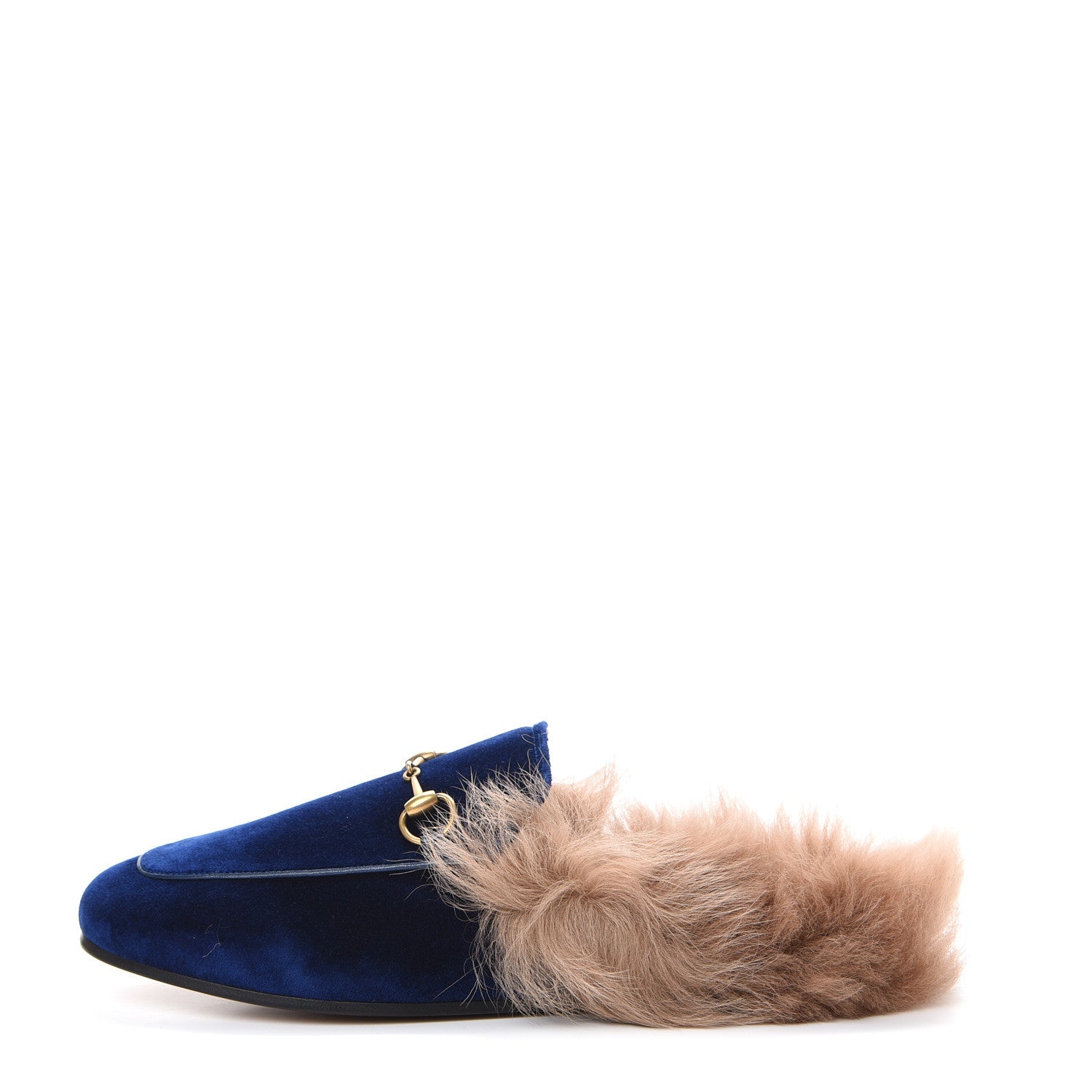 Gucci Velvet Fur Womens Princetown Slippers 37.5 Cobalt Blue 1 of 8