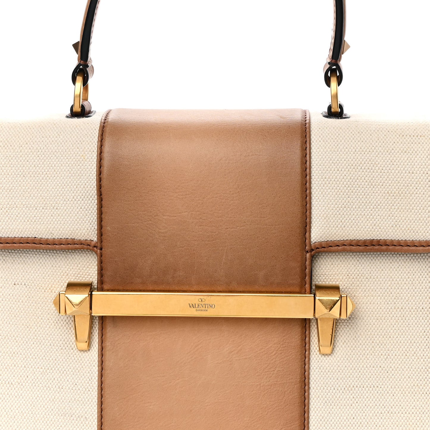Calfskin Canvas Colorblock Crossbody Bag Natural