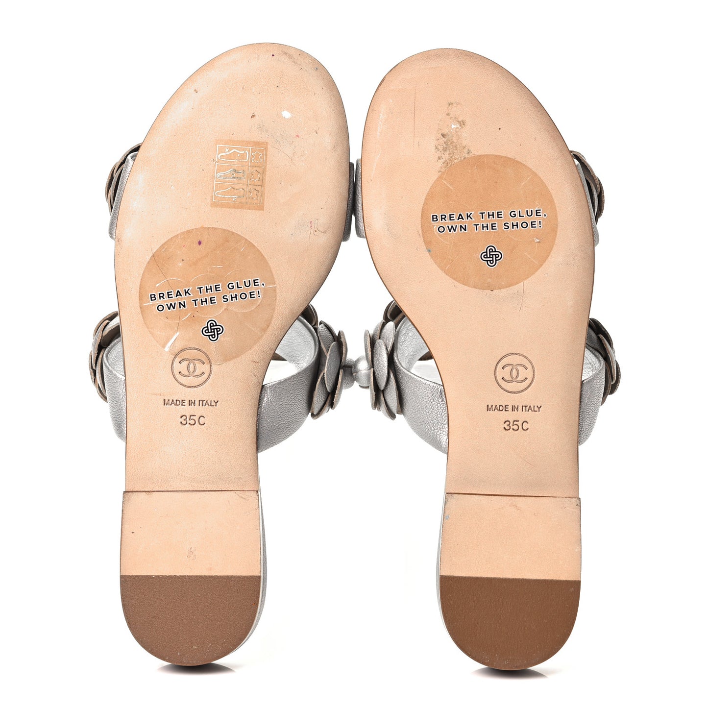 Metallic Lambskin Camellia Slide Sandals 35 Silver