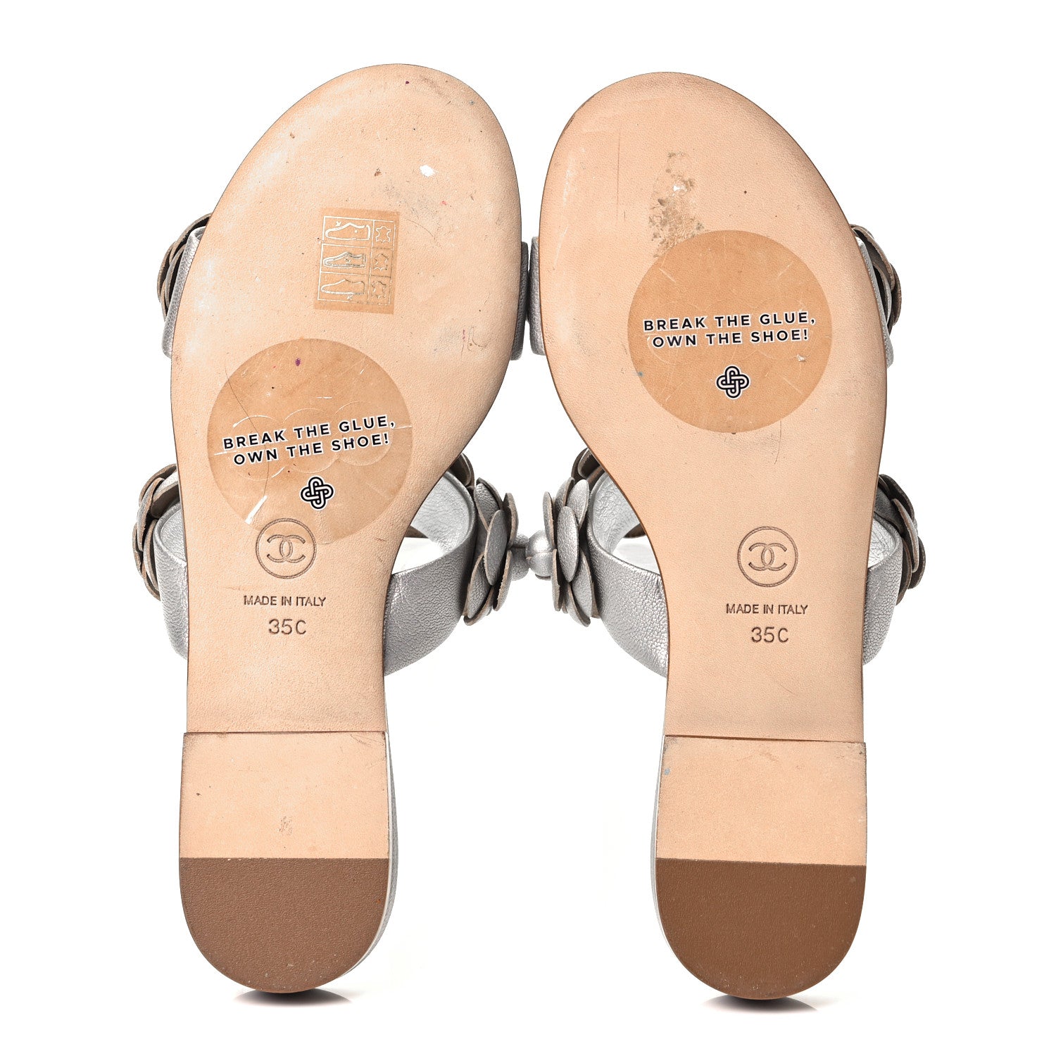 Chanel Metallic Lambskin Camellia Slide Sandals 35 Silver 5 of 9