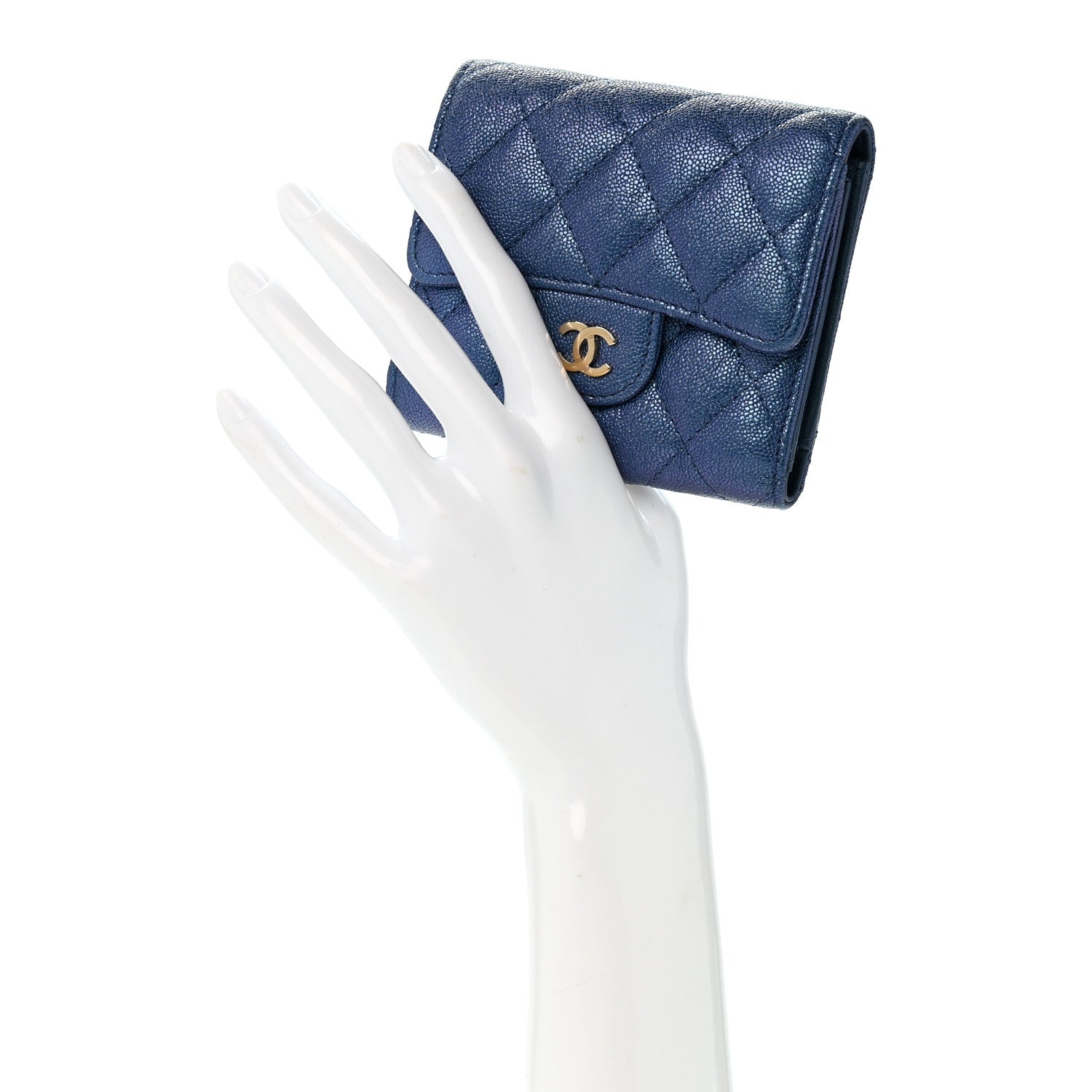 Chanel Iridescent Caviar Flap Quilted Card Holder Wallet Dark Blue 2 of 11