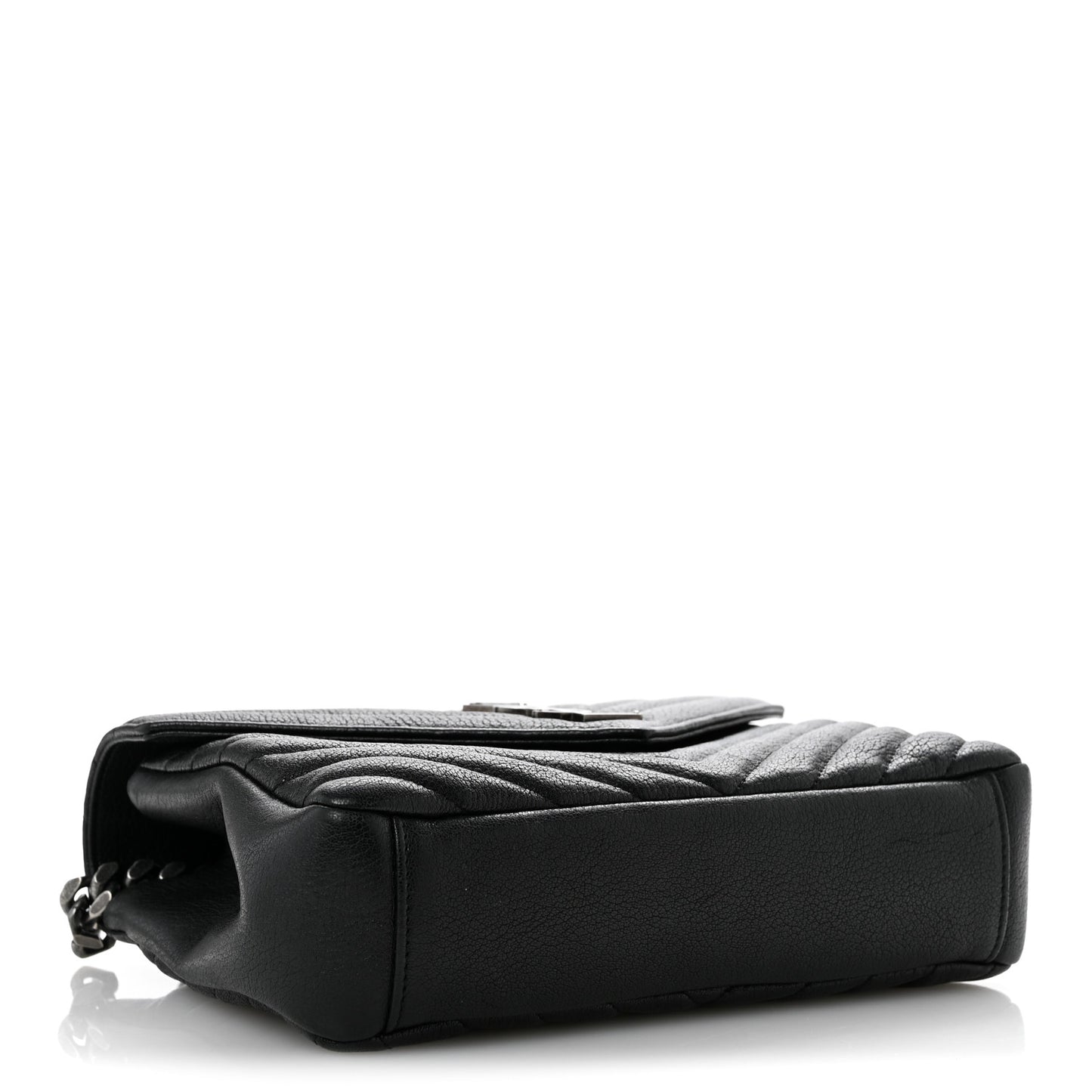 Sheepskin Matelasse Chevron Monogram Medium College Bag Black