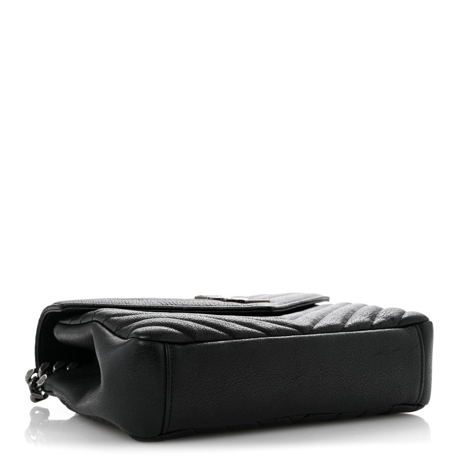 Saint Laurent Sheepskin Matelasse Chevron Monogram Medium College Bag Black 4 of 14