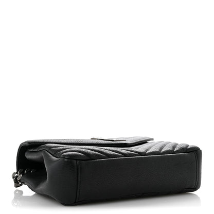 Saint Laurent Sheepskin Matelasse Chevron Monogram Medium College Bag Black 4 of 14