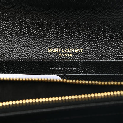 Saint Laurent Grain De Poudre Matelasse Chevron Monogram Flap Wallet Black 7 of 8