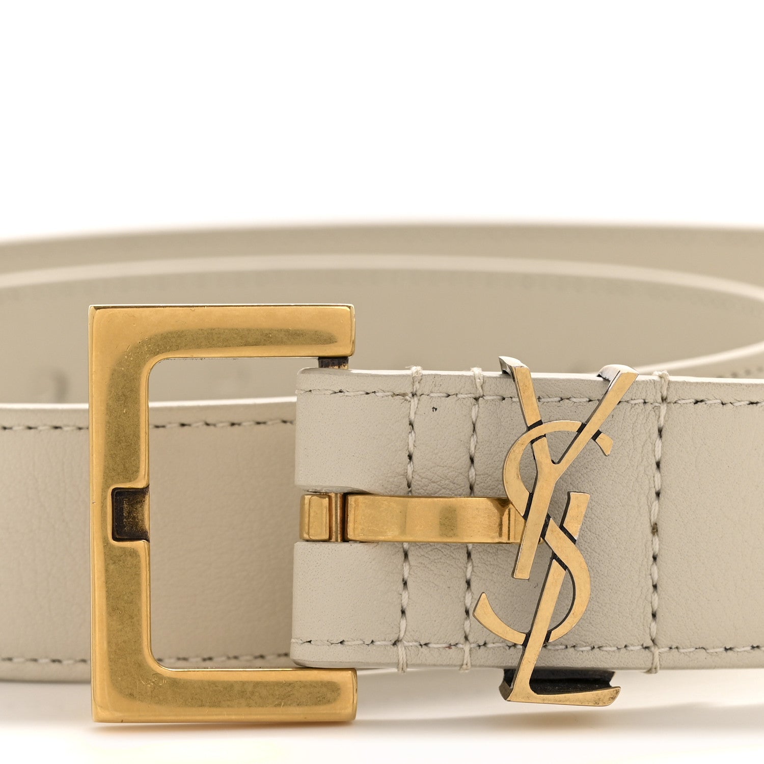 Saint Laurent Smooth Calfskin Monogram Square Buckle Belt 80 32 Crema Soft 7 of 8