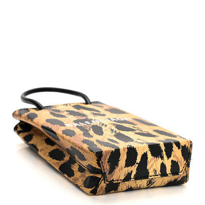 Balenciaga Smooth Calfskin Leopard Print Logo Shopping Phone Holder Bag Beige Black 4 of 9
