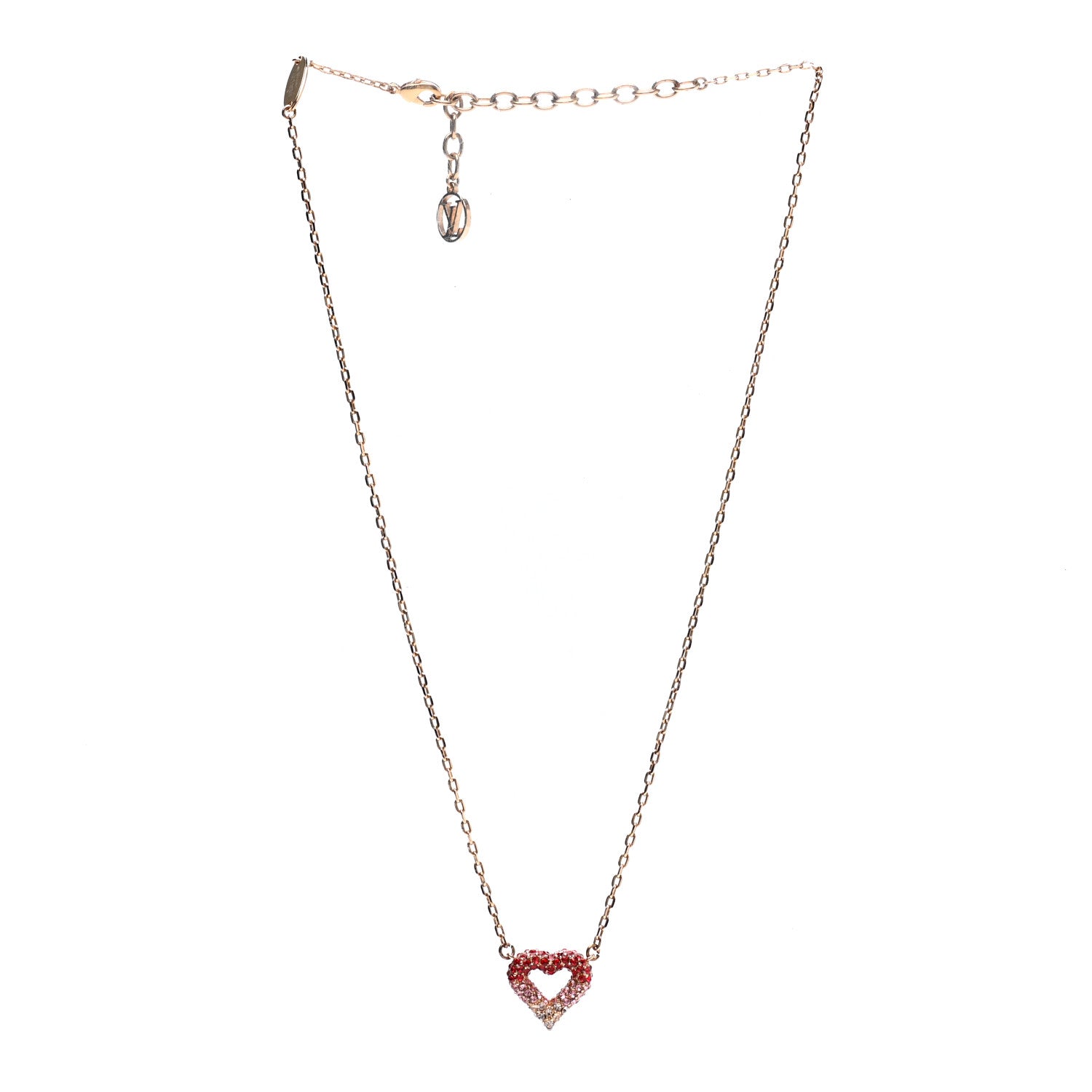 Louis Vuitton Swarovski LV and V Heart Strass Necklace Rose Gold 3 of 7