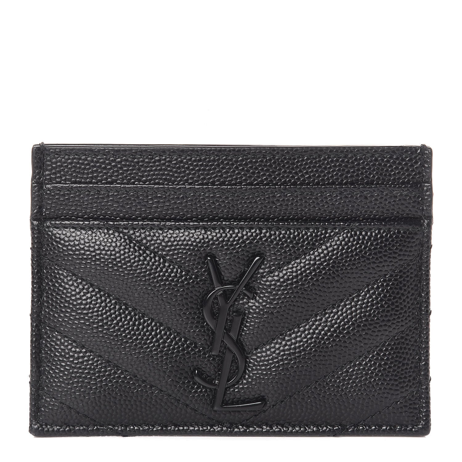 Saint Laurent Grain De Poudre Matelasse Chevron Monogram Credit Card Case Black 1 of 7