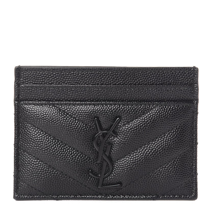 Saint Laurent Grain De Poudre Matelasse Chevron Monogram Credit Card Case Black 1 of 7