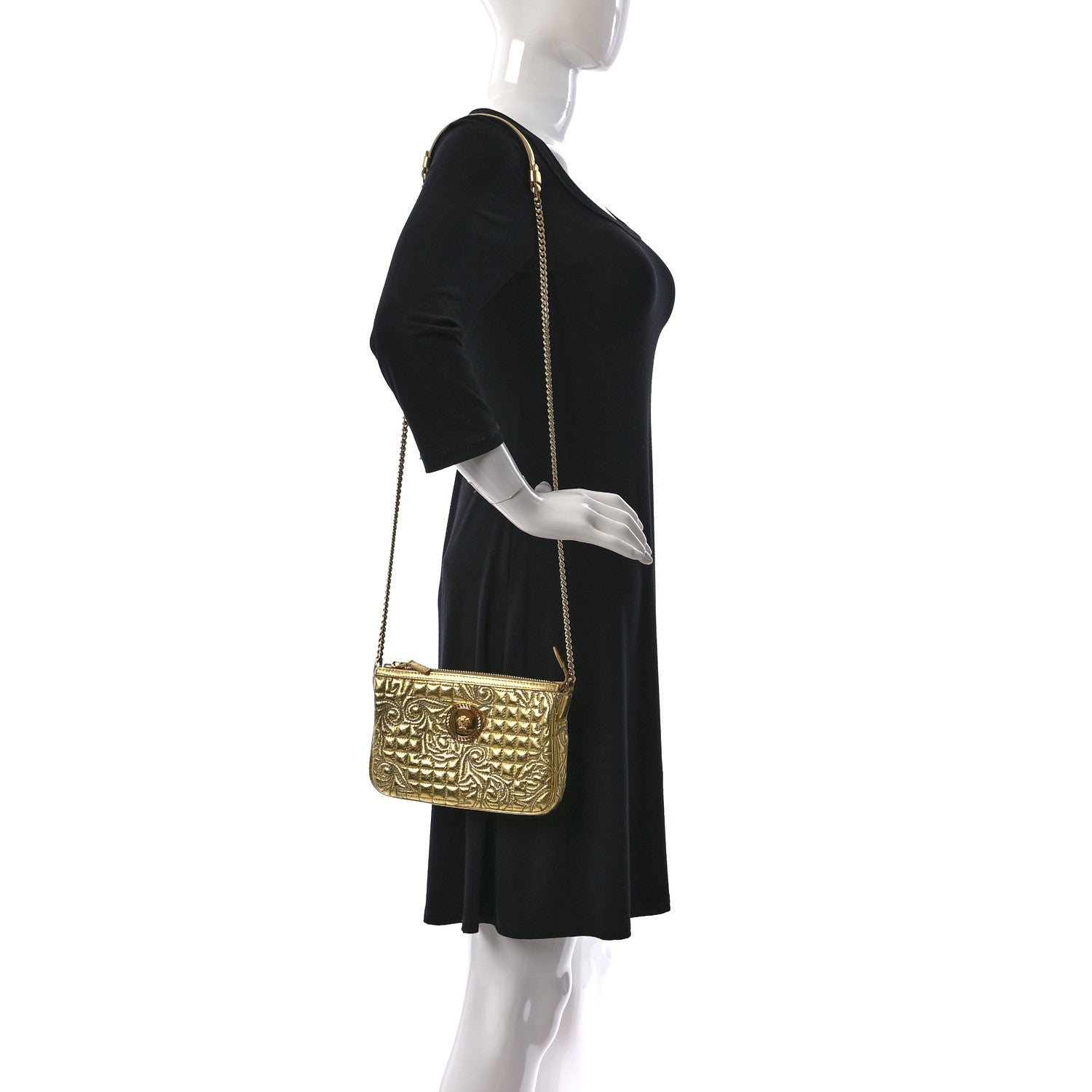 Versace Metallic Nappa Barocco Quilted Vanitas Chain Crossbody Bag Gold 2 of 9