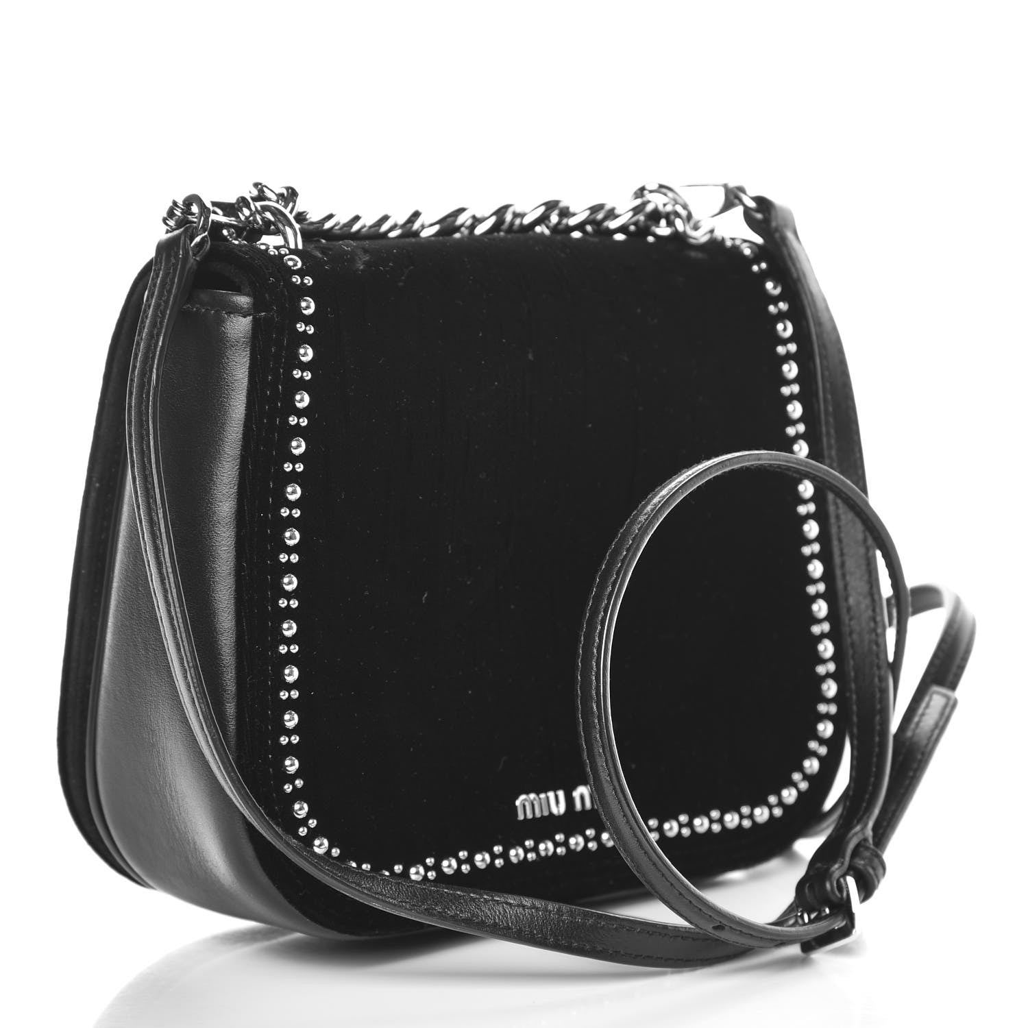 Miu Miu Velluto Soft Calf Studded Dahlia Shoulder Bag Black 3 of 15