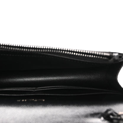 Saint Laurent Grain De Poudre Matelasse Chevron Monogram Monochrome Envelope Chain Wallet Black 5 of 11