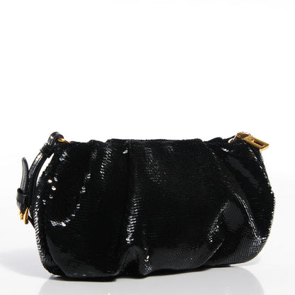 Prada Sequin Fabric Wristlet Clutch Black 3 of 9