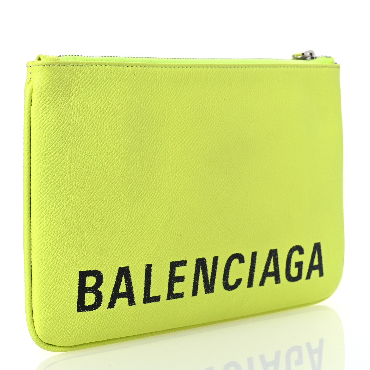 Balenciaga Calfskin Logo Zip Pouch Acid Green Black 3 of 13