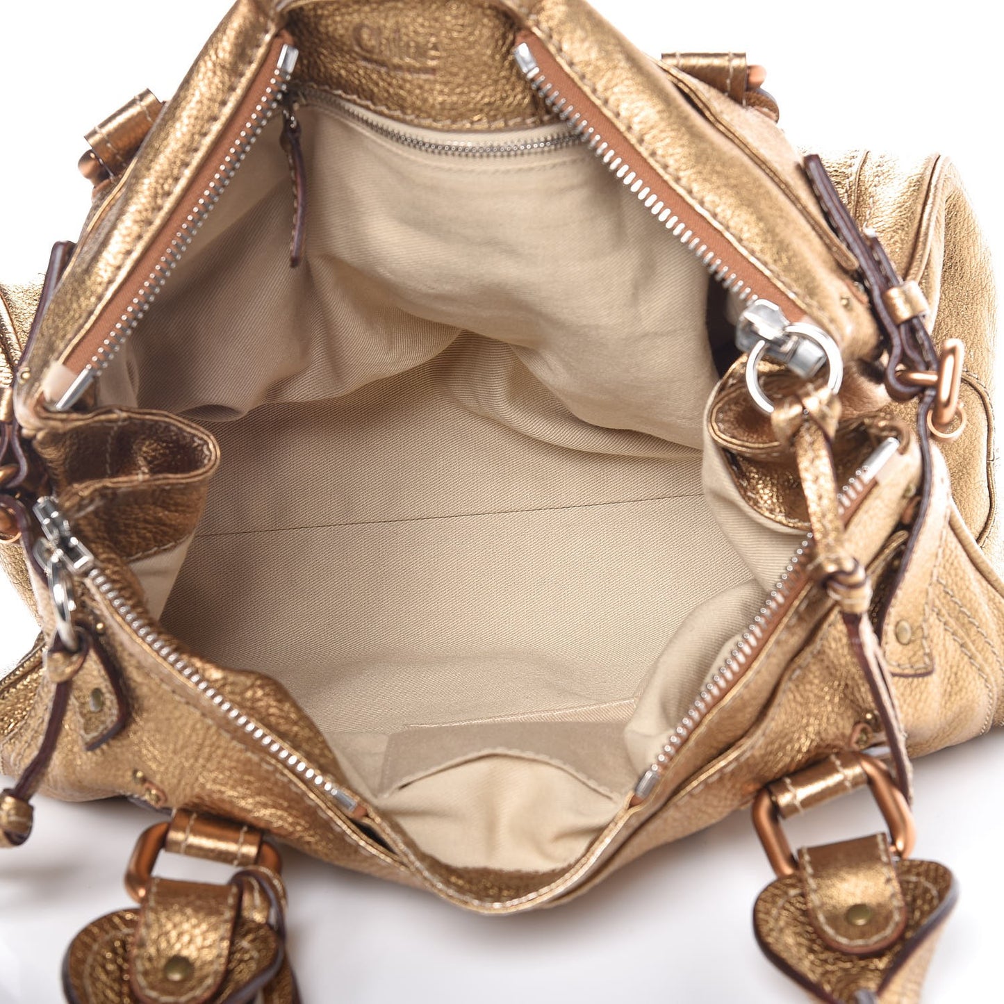 Metallic Calfskin Medium Paddington Satchel Gold