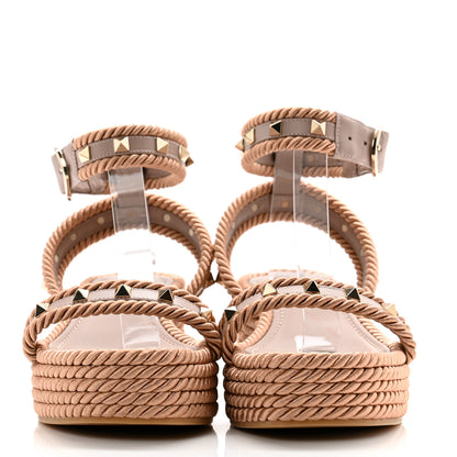 Valentino Garavani Calfskin Rockstud Ankle Wrap Espadrille Flatform Sandals 38 Poudre 2 of 8