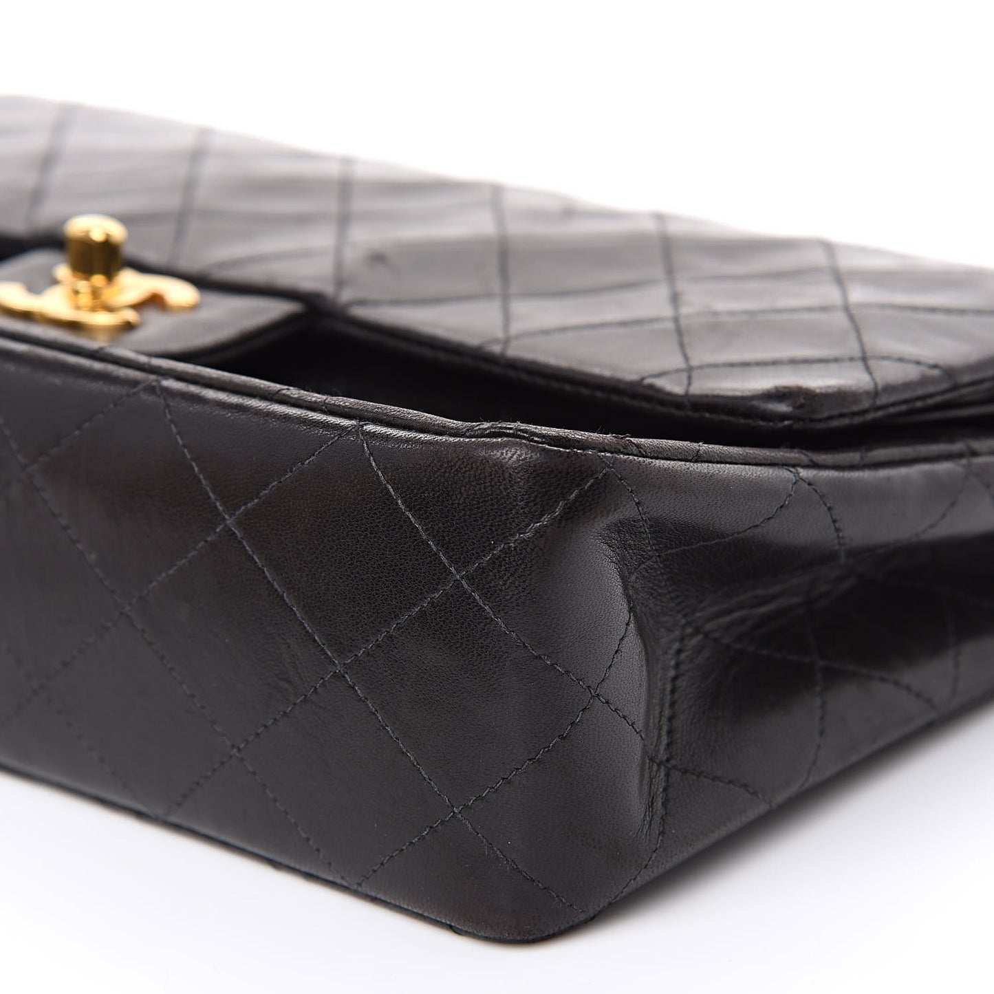 Lambskin Quilted Medium Double Flap Black