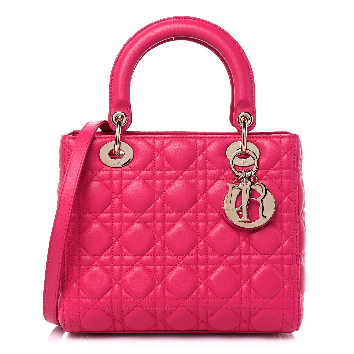Lambskin Cannage Medium Lady Dior Fuchsia