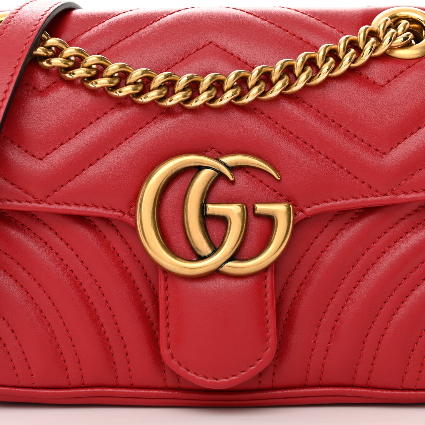 Calfskin Matelasse Mini GG Marmont Shoulder Bag Hibiscus Red