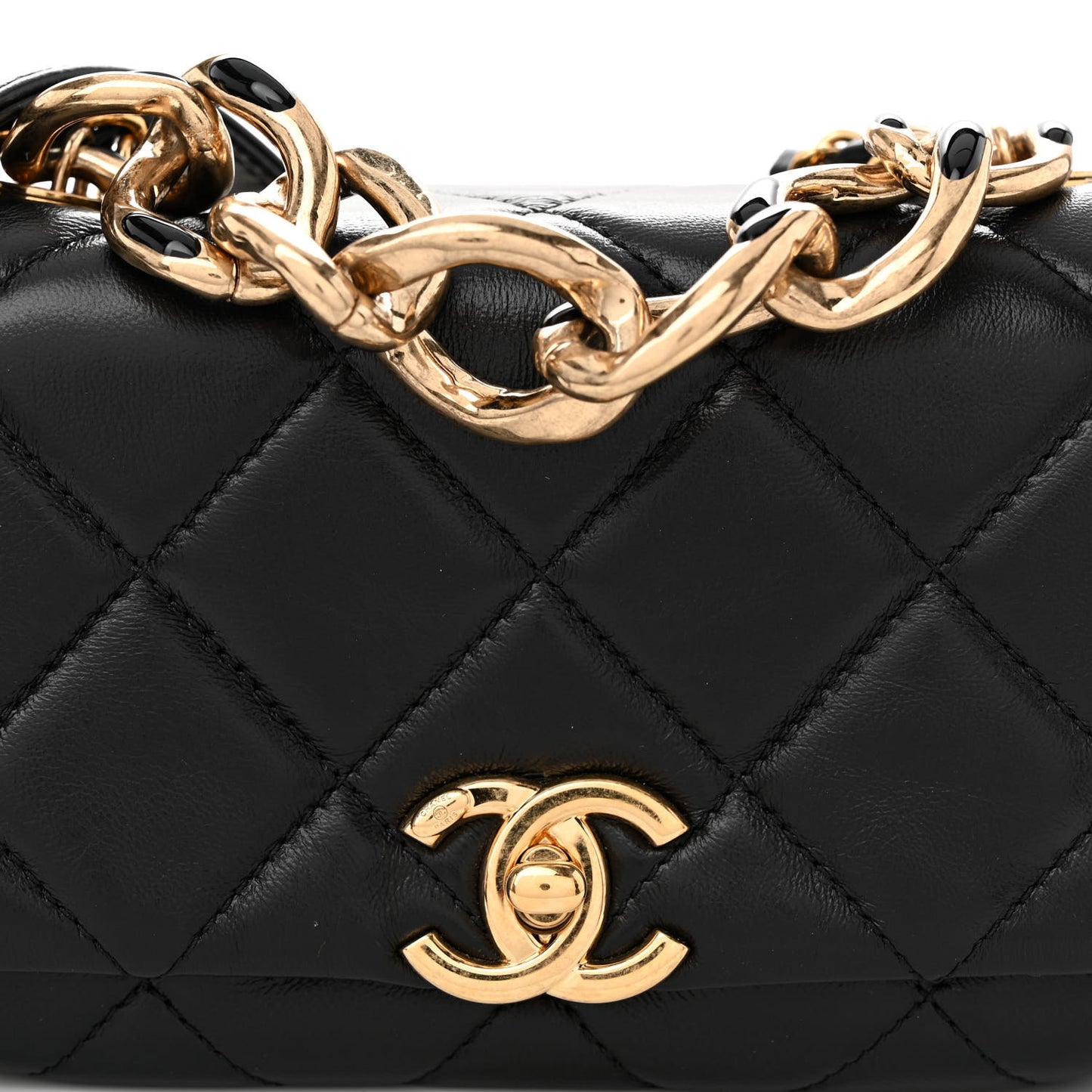 Lambskin Quilted Mini Color Match Flap Black
