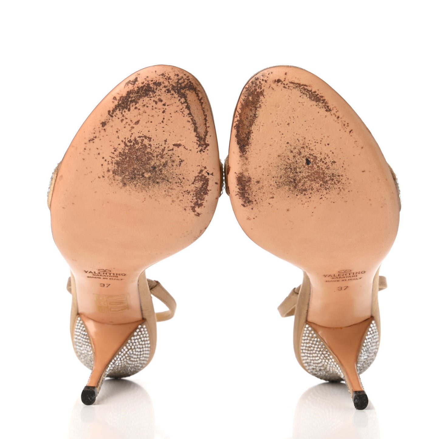 Satin Crystal Strap Sandals 37 Beige