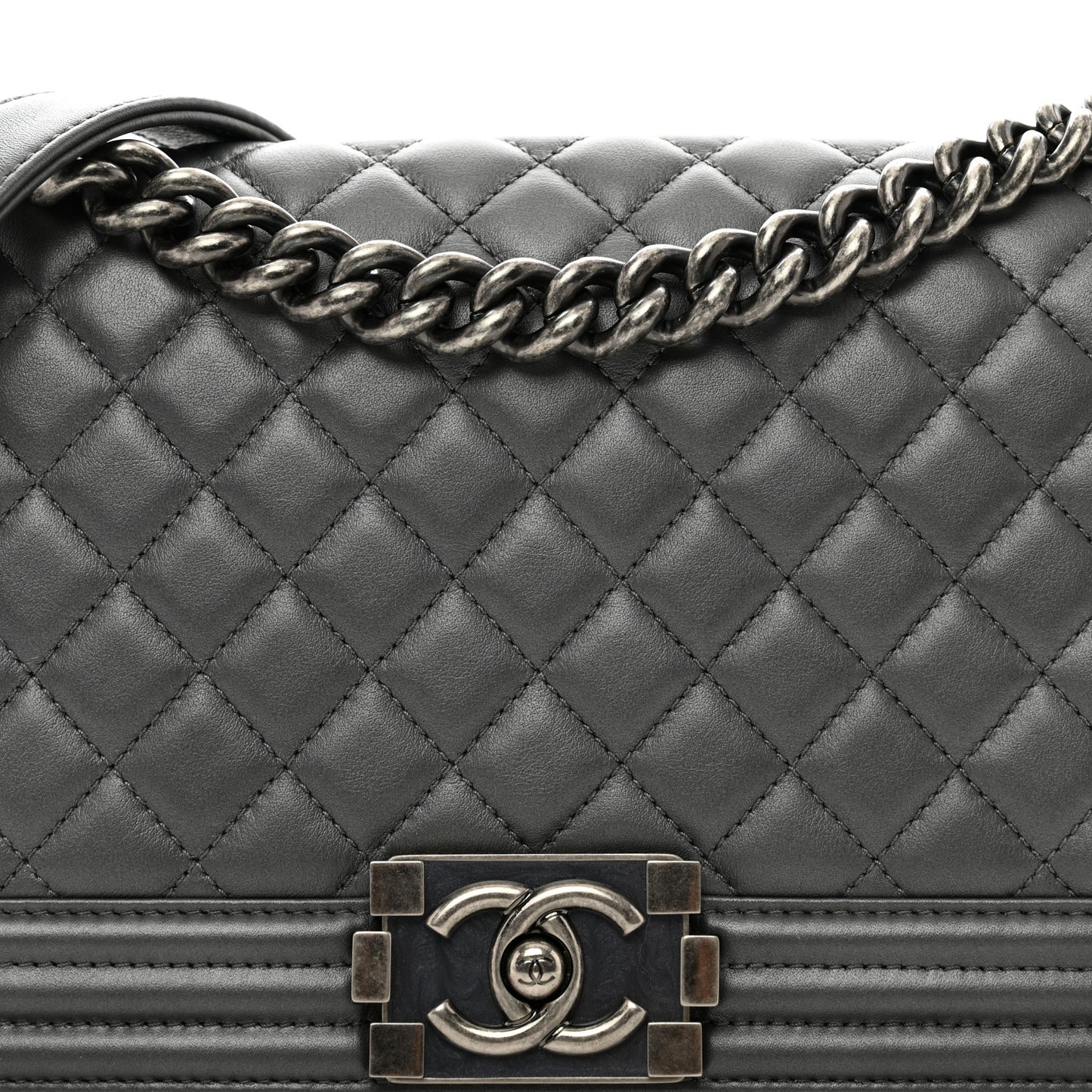 Lambskin Quilted Medium Boy Flap Dark Grey