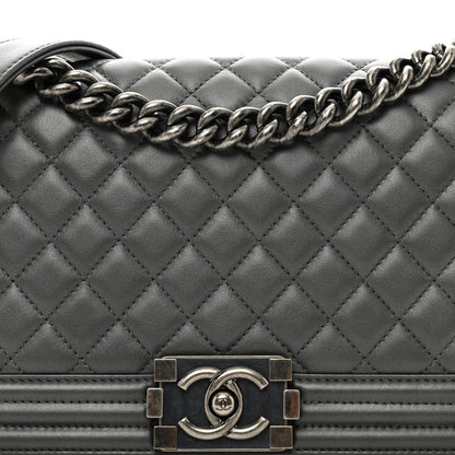Chanel Lambskin Quilted Medium Boy Flap Dark Grey 5 of 12