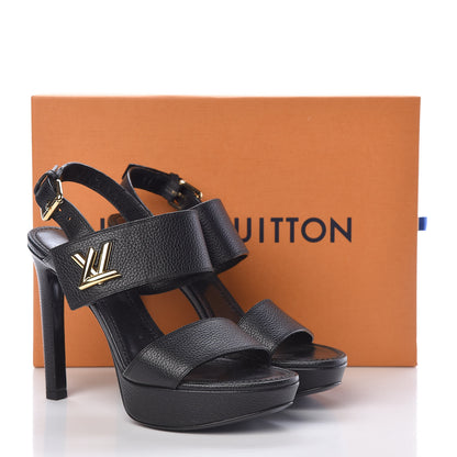 Louis Vuitton Grained Calfskin Horizon Platform Sandals 37.5 Black 9 of 9