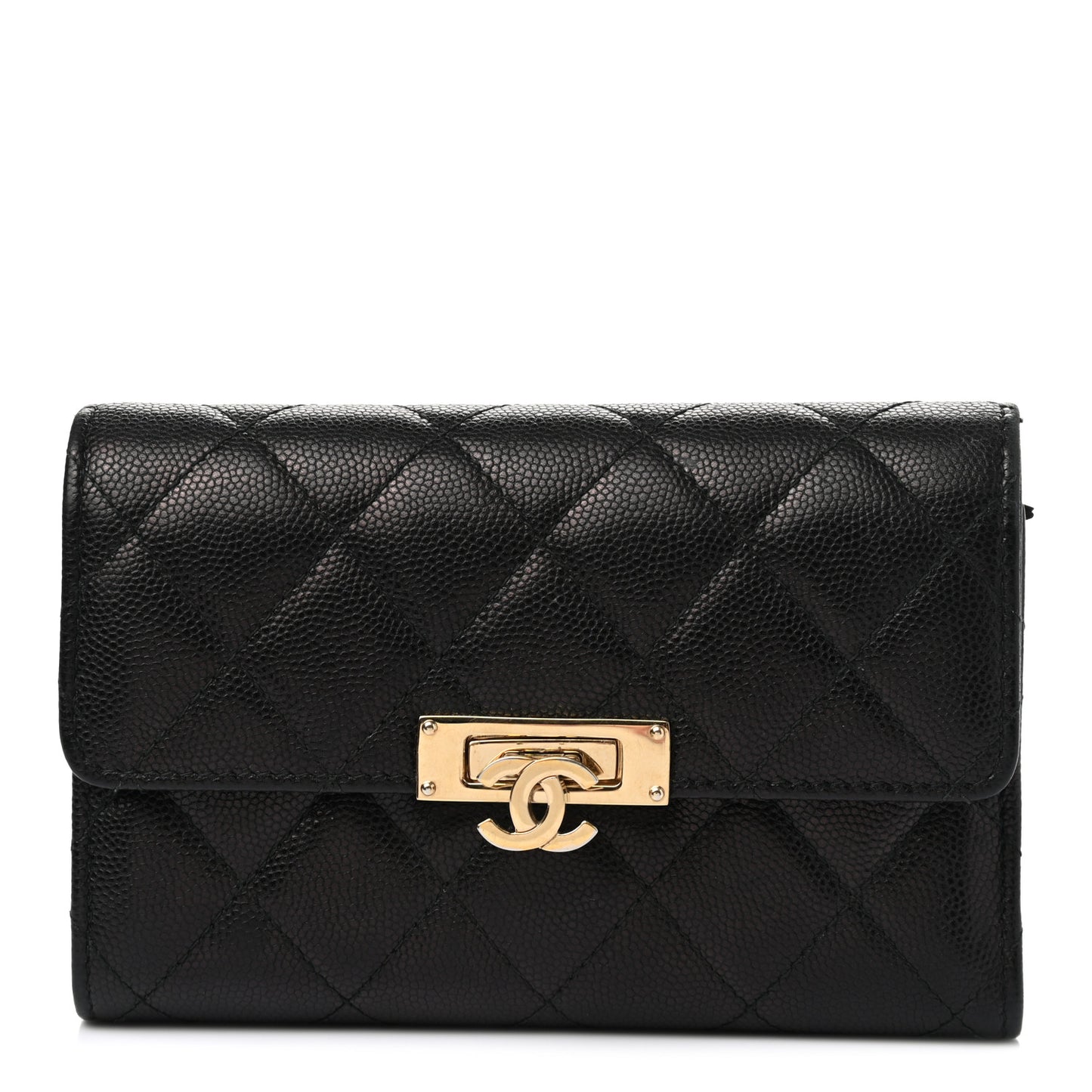 Caviar Quilted Small Golden Class Flap Wallet Black
