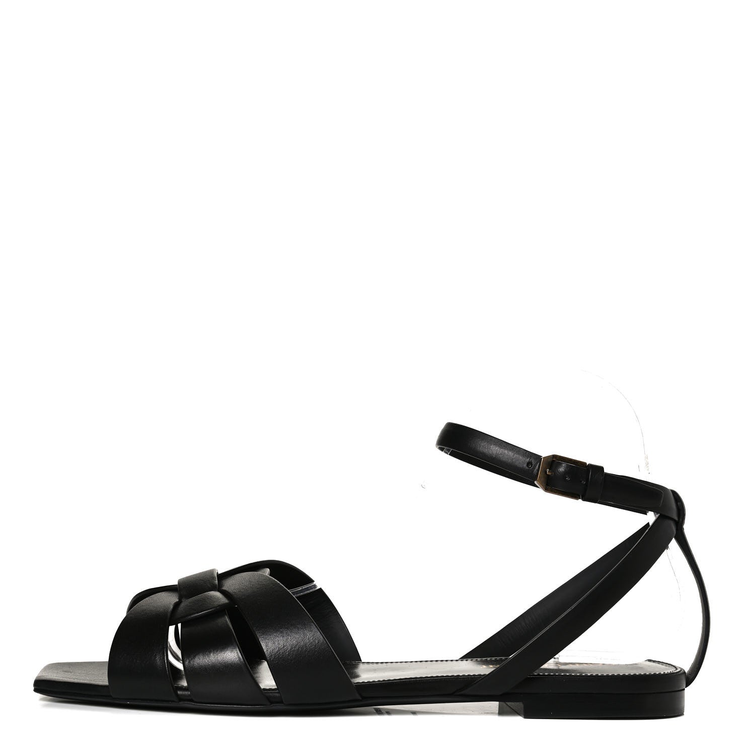 Saint Laurent Calfskin Tribute 05 Ankle Strap Flat Sandals 39 Black 1 of 12