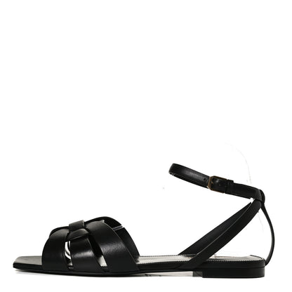 Saint Laurent Calfskin Tribute 05 Ankle Strap Flat Sandals 39 Black 1 of 12